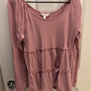 LC Lauren Conrad Pink Ribbed Tiered Blouse